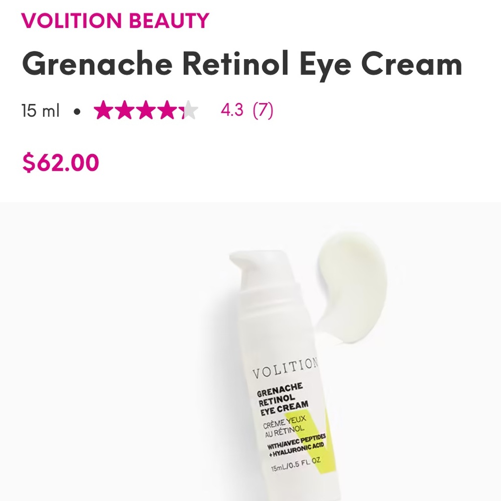 Volition Grenache Retinol Bioengineered Eye Cream with Alec Peptides/Hyaluronic